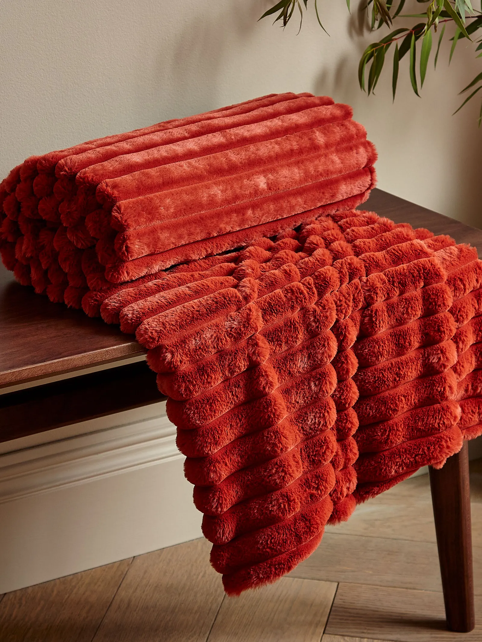 Catherine Lansfield 'Cosy Ribbed' Blanket Throw in Burnt Orange