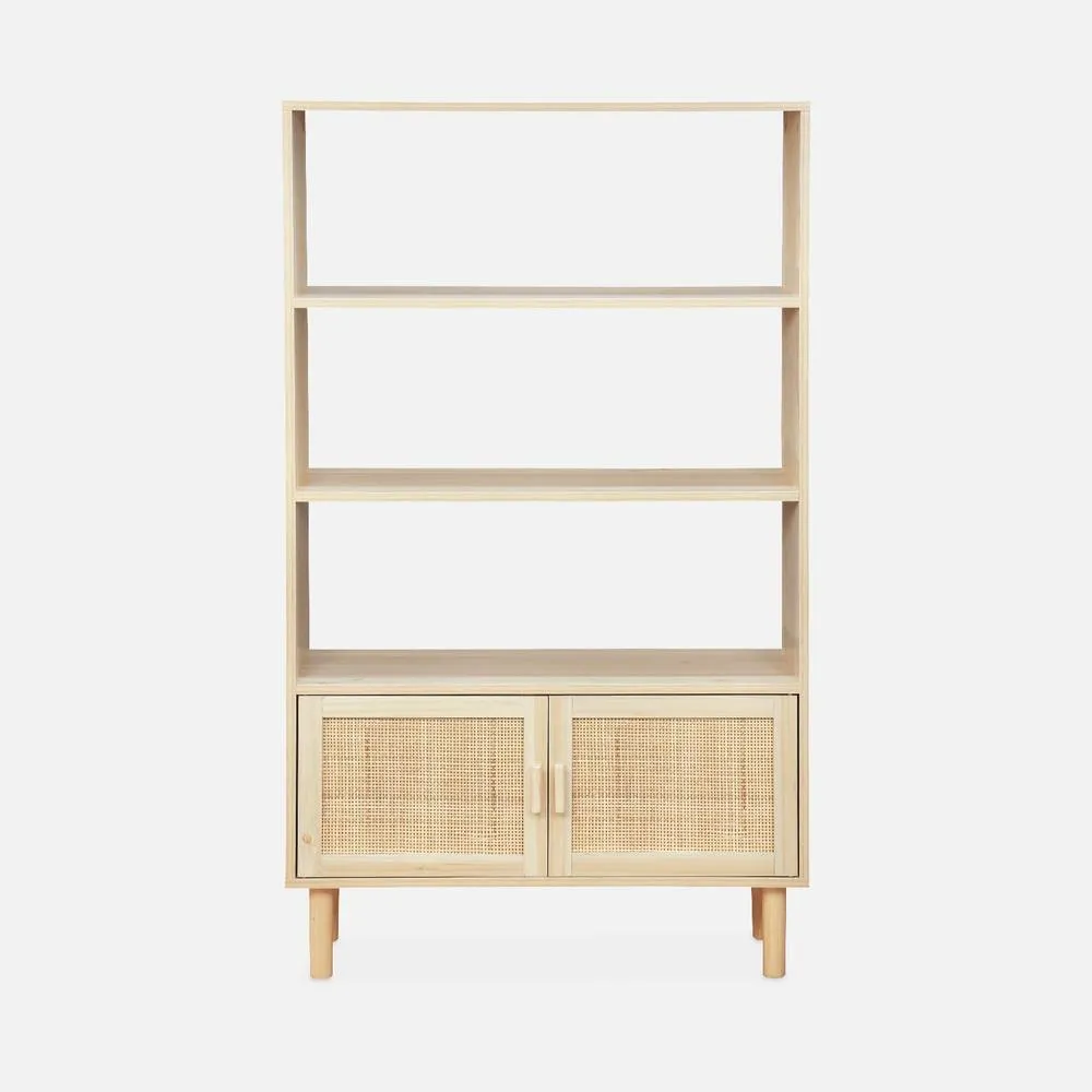sweeek Woven Rattan Bookcase With Storage Cupboard in Light Brown 2