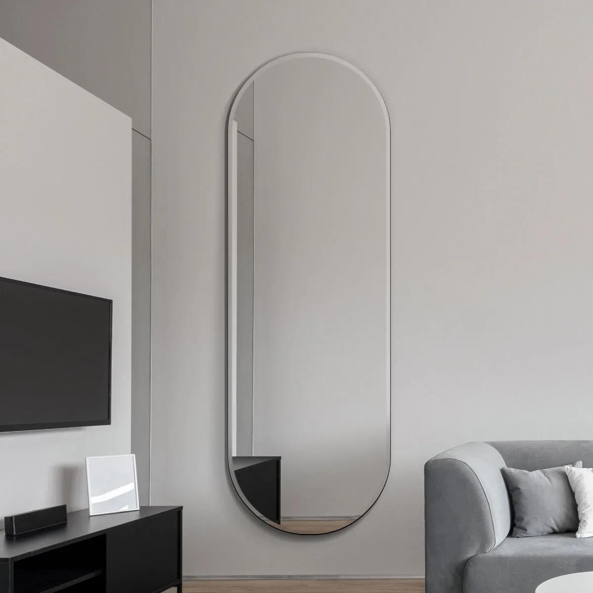 MirrorOutlet Frameless Pond Wall Mirror 71" X 26" (180x65CM) in Silver 6
