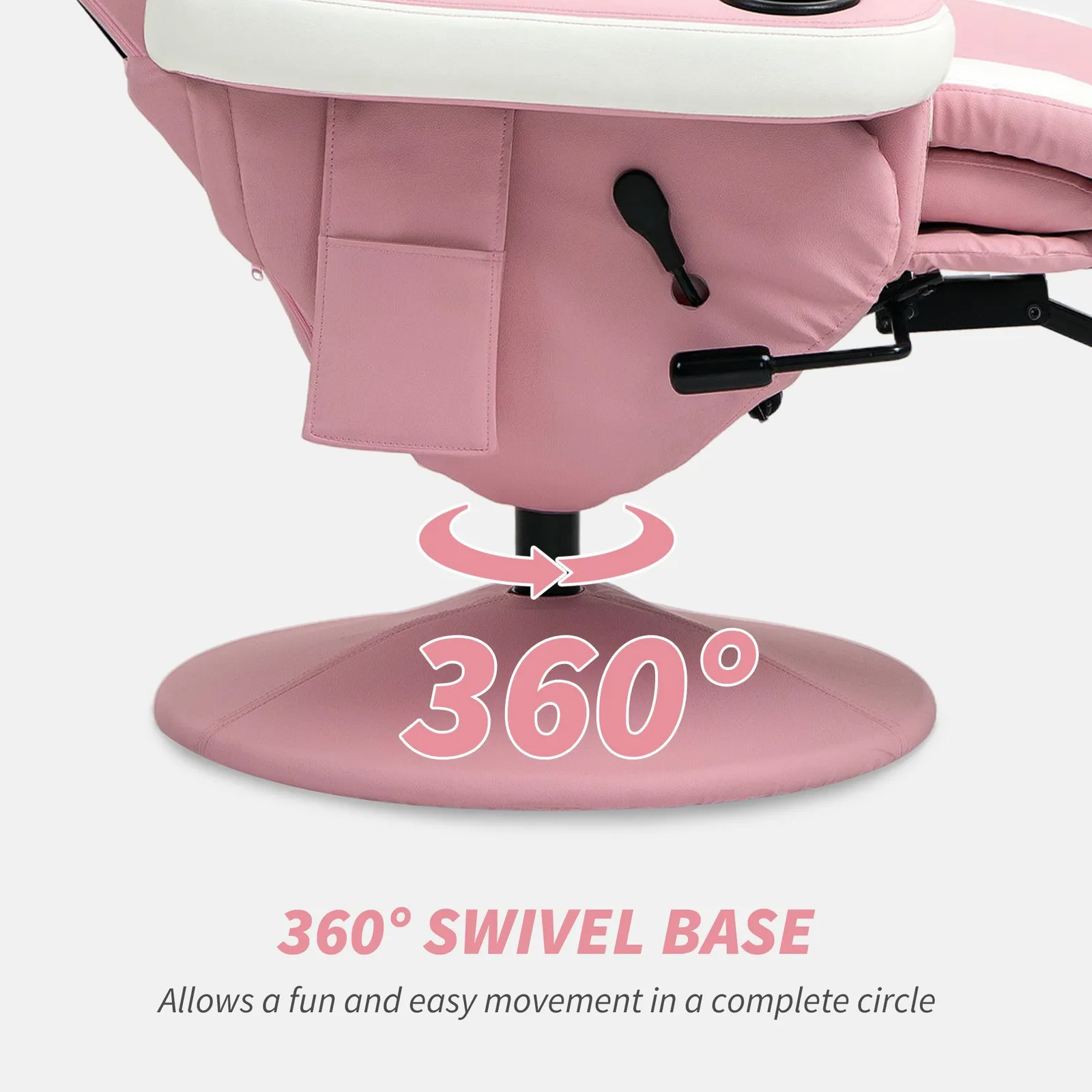 HOMCOM Manual Recliner Armchair PU Sofa Chair w/ Footrest & 135° Reclining in Pink 6