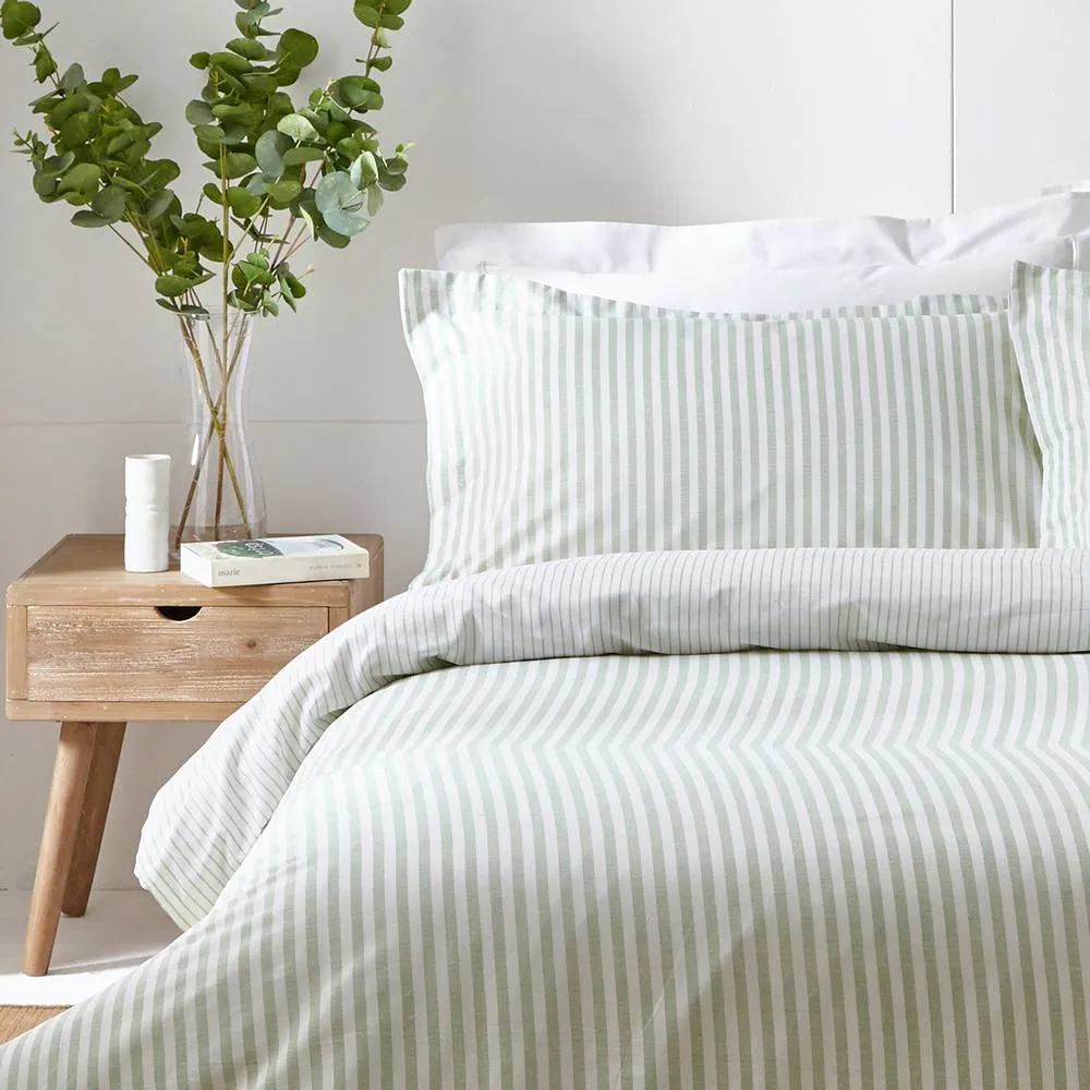 Yard Hebden Striped 100% Cotton Duvet Cover Set in Light Green 2