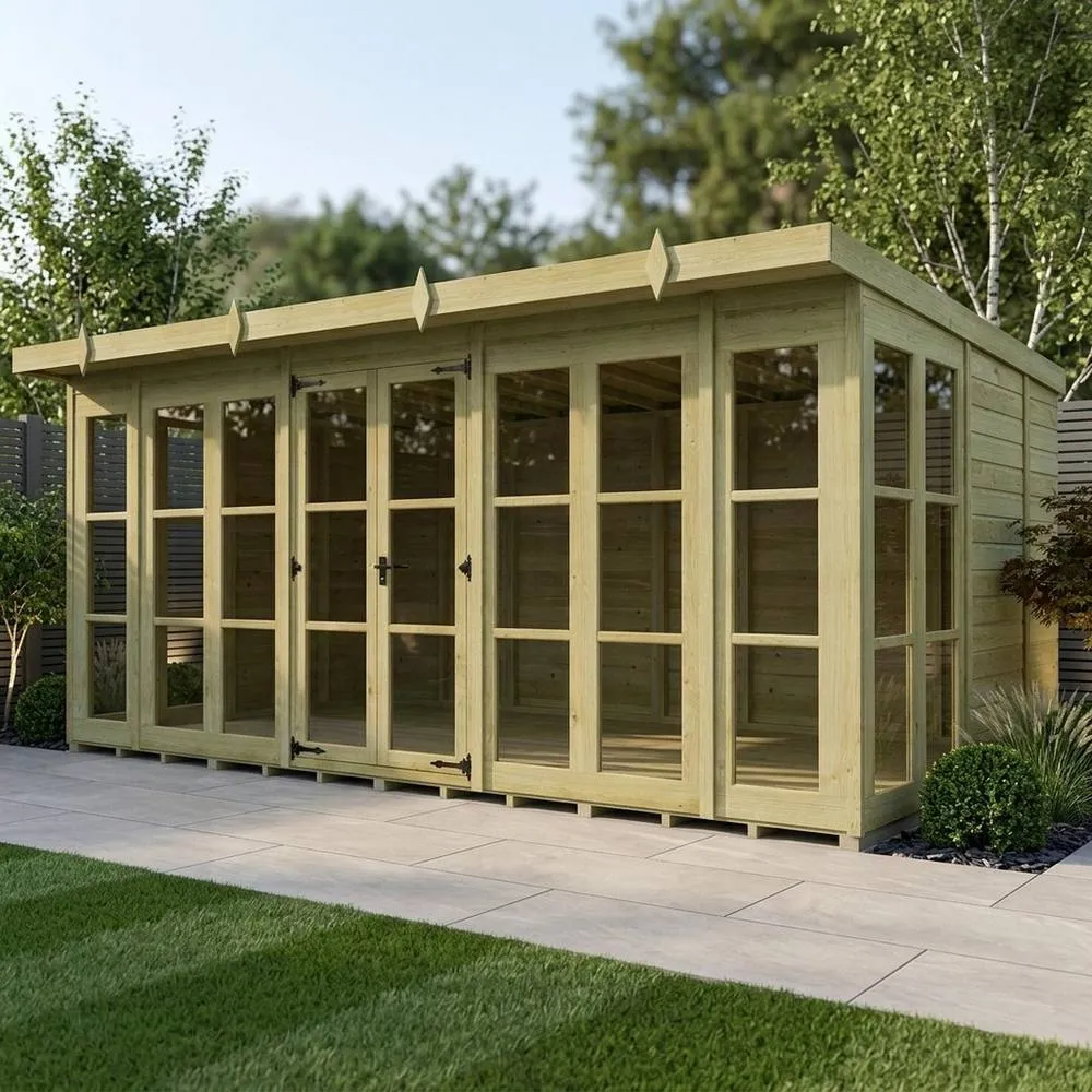 Buttercup Farm 16ft x 9ft Georgian Pent Summer House - Pressure Treated Timber in Brown 2