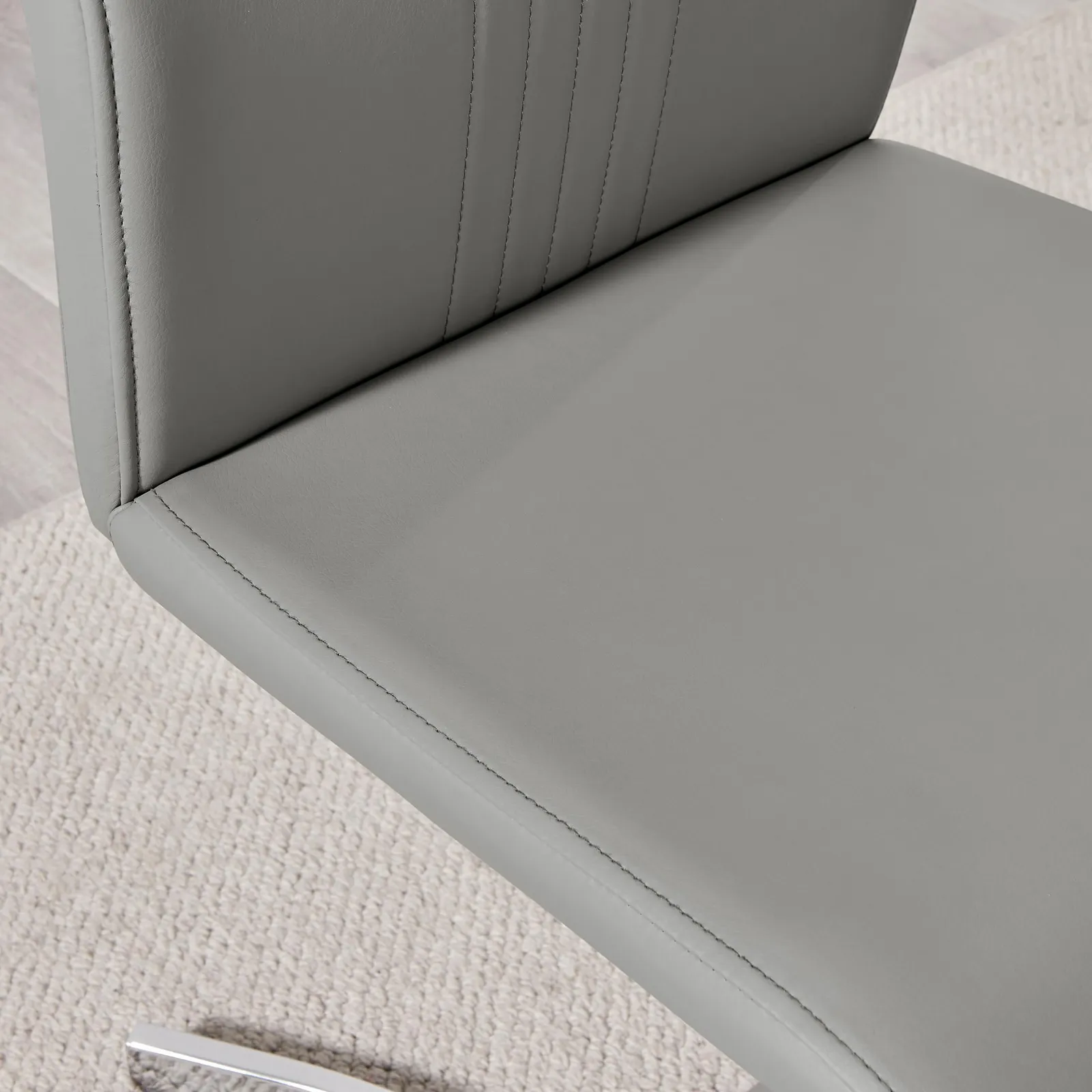 FurnitureboxUK Set of 2 Willow Contemporary Z Shaped Faux Leather Dining Chairs With Silver Chrome Metal Legs in Grey 6