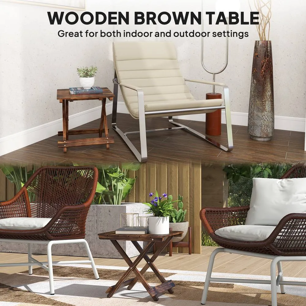 OUTSUNNY Wooden Folding Garden Table, Folding Side Table in Brown 4