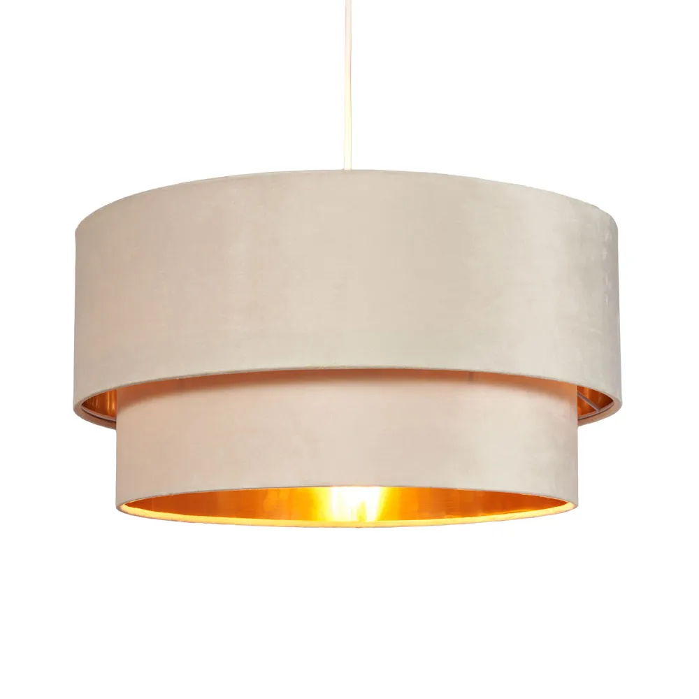 Tia Super Size Tiered Velvet Shade with Brass Lining, Ivory 1