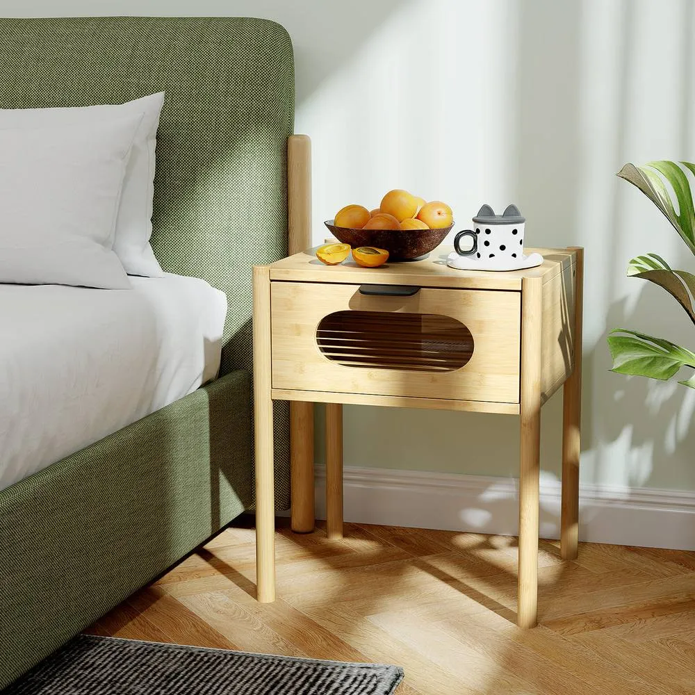 Costway Bamboo Nightstand Bedroom Farmhouse Bedside Table-Natural in Brown 6