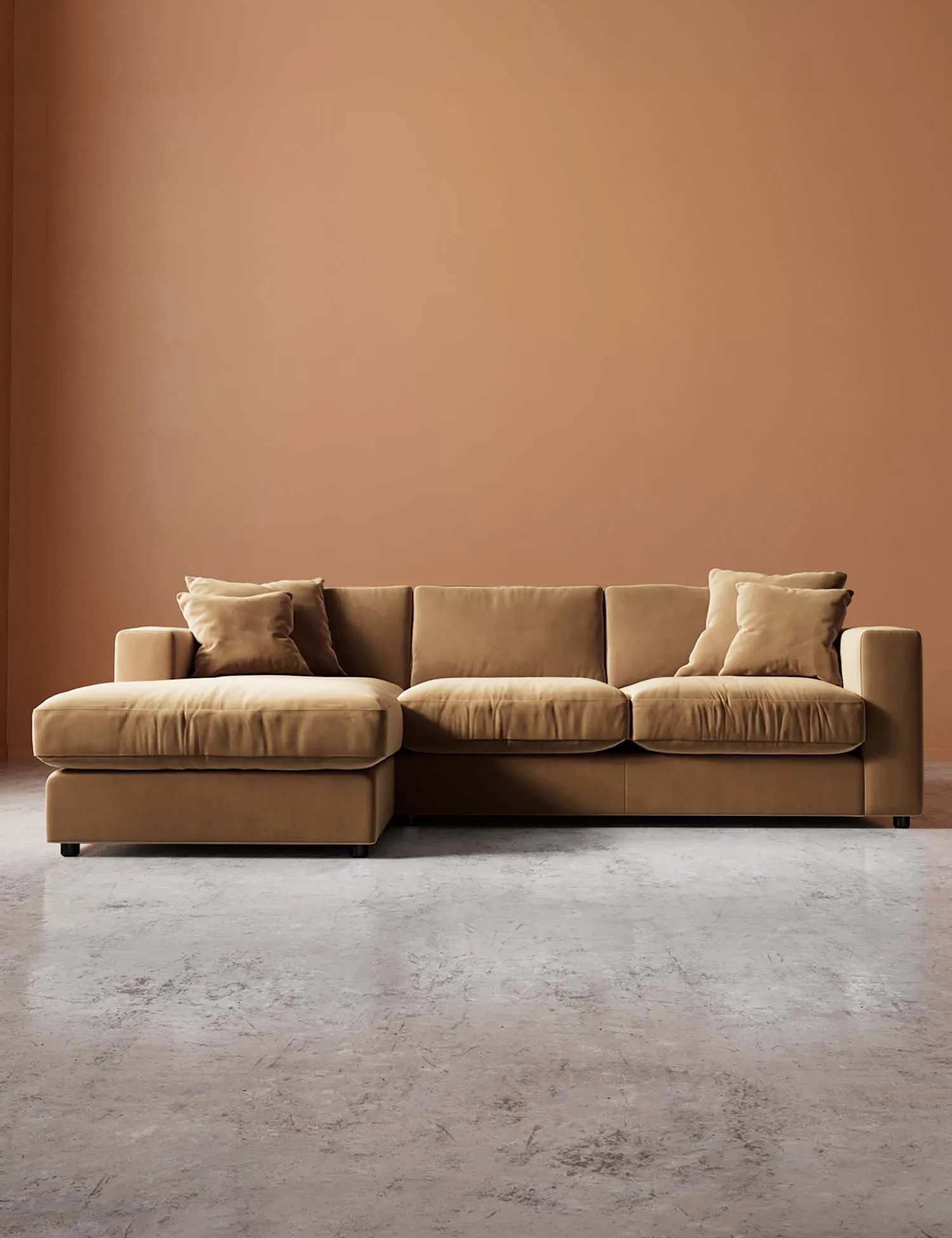 Swoon Easy Velvet Left Corner Sofa Tan