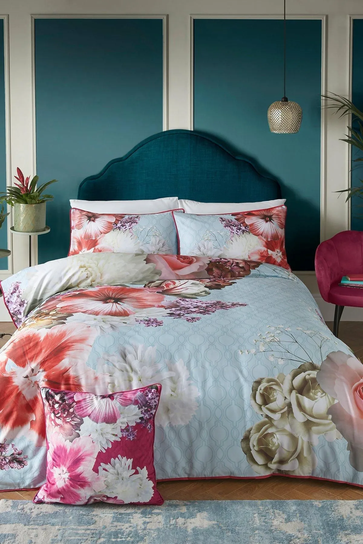 Laurence Llewelyn-Bowen 'Mayfair Lady' Floral Fantasy 100% Cotton Duvet Cover Set in Blue 4