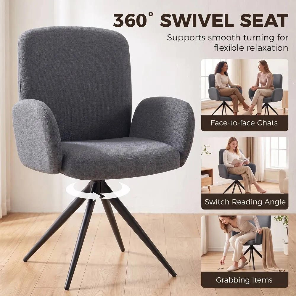 HOMCOM Swivel Accent Chair with Curved Backrest, Upholstered, Grey 4