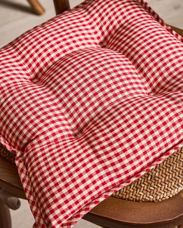 Dibor Set of 4 Traditional Gingham Stag Indoor Dining Chair Seat Pads L40cm x W40cm in White 5