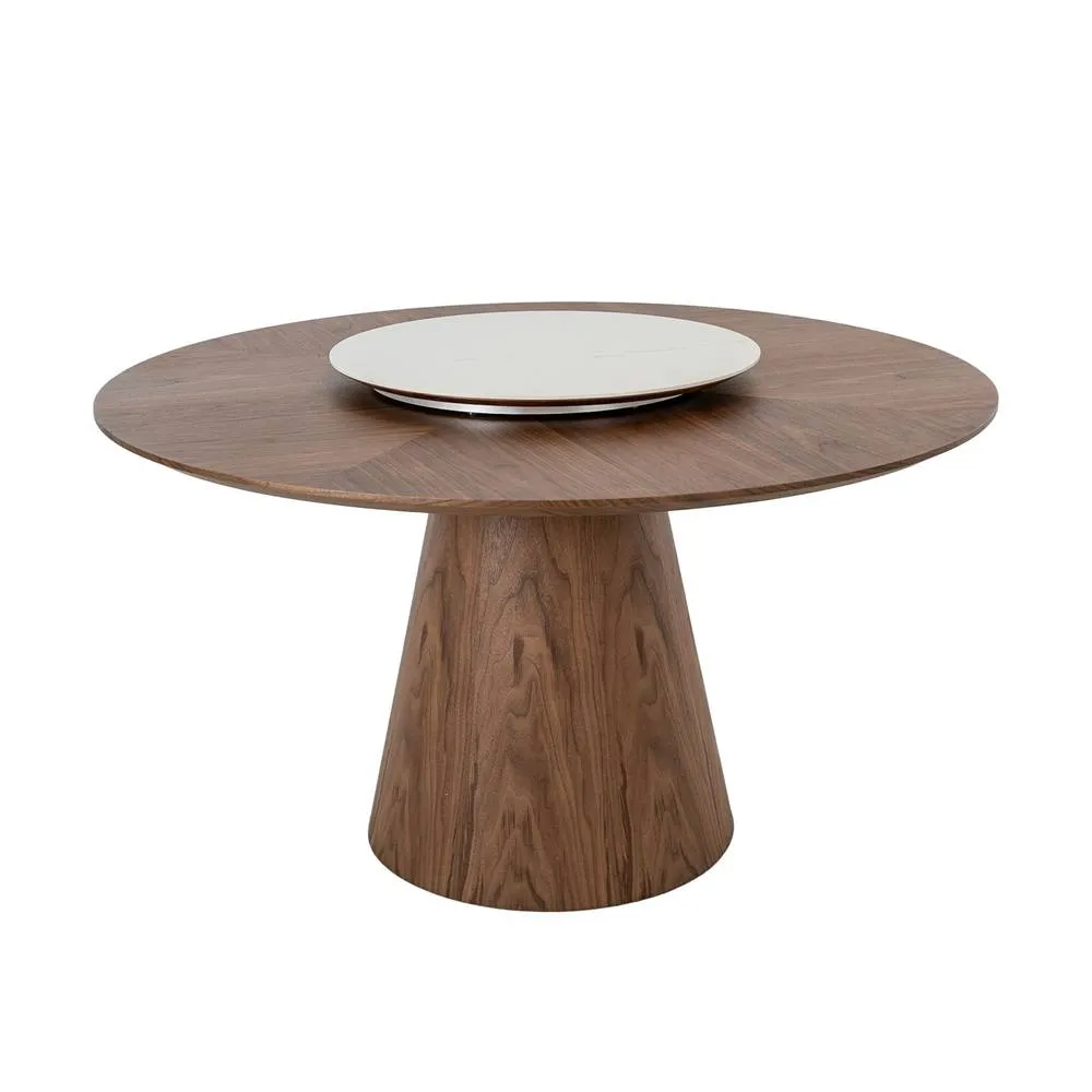 Angel Cerda Model Round Walnut Dining Table with Rotating Marble in Brown