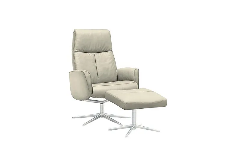 Vaasa Leather Swivel Recliner Chair and Footstool with Chrome Base