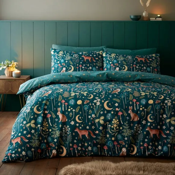 Catherine Lansfield Enchanted Twilight Animals Reversible Duvet Cover & Pillowcase Set 2