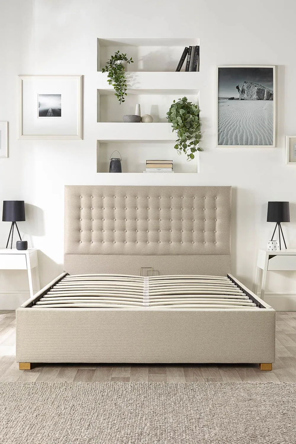 Catherine Lansfield Opulence Ottoman Storage Bed in Saxon Twill Fabric, Custom Made in Natural 6