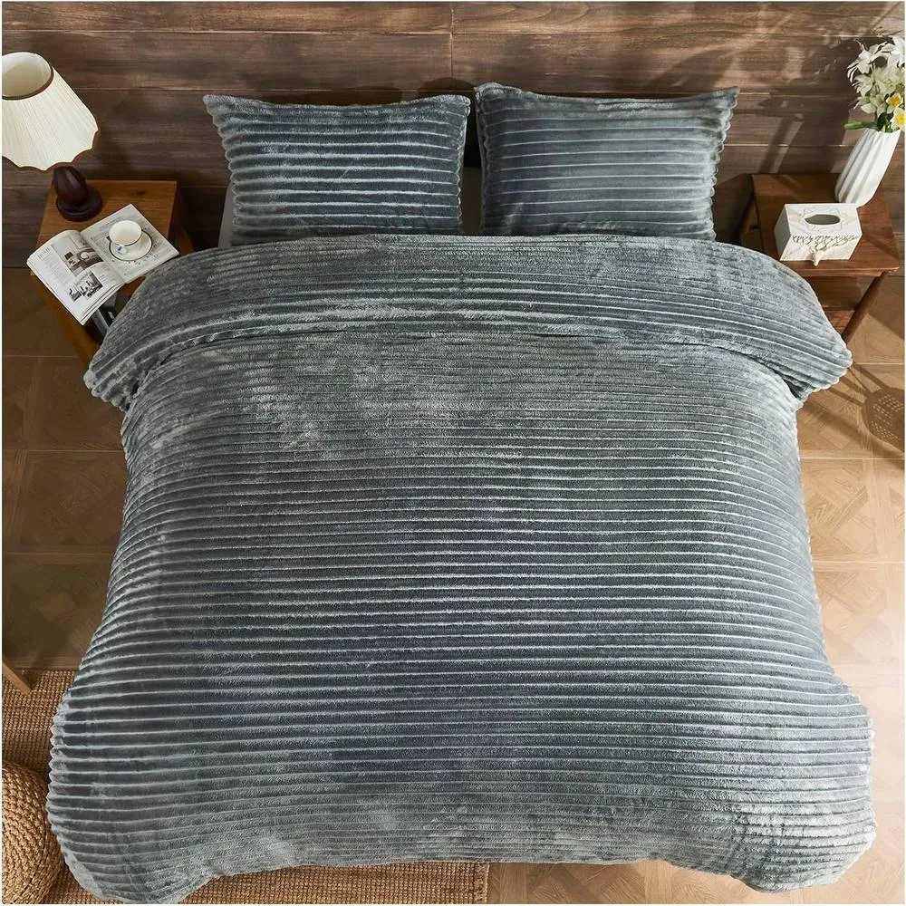 GAVENO CAVAILIA Osum Ribbed Duvet Cover Set in Charcoal 4