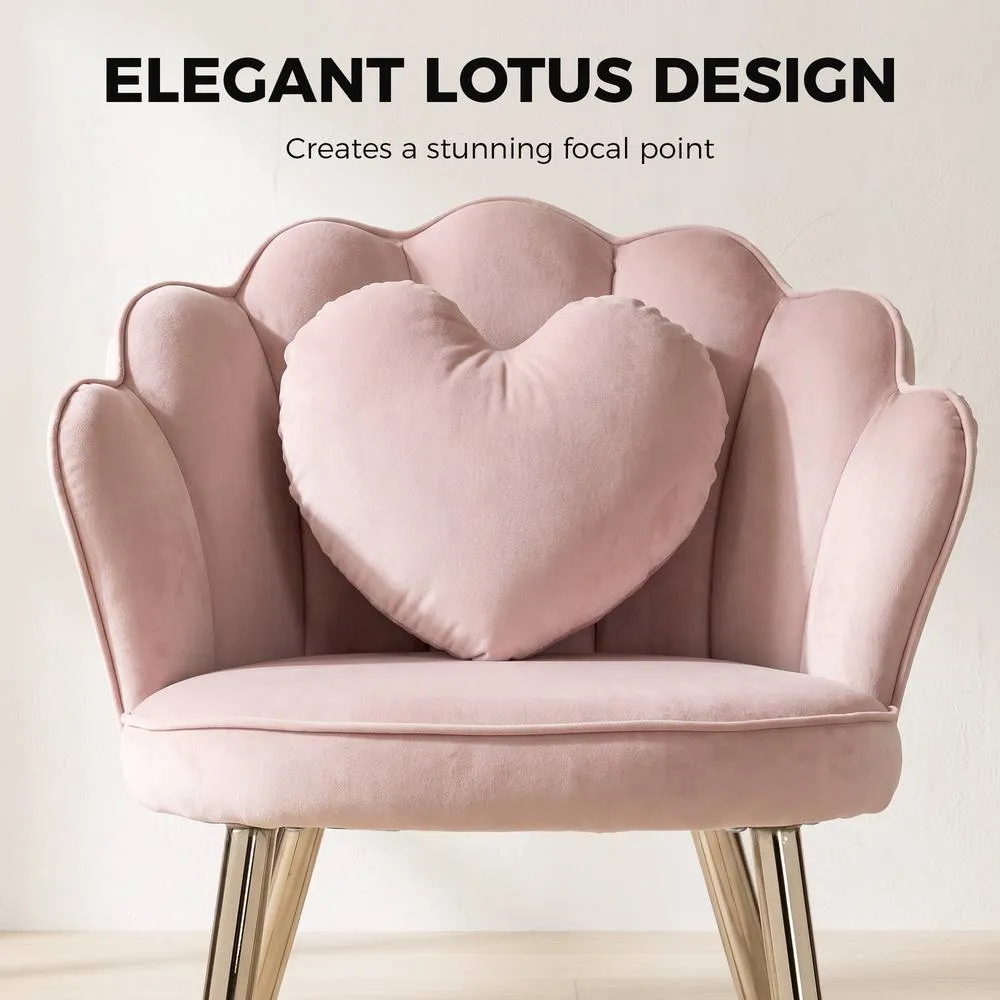 HOMCOM Accent Chair with Heart Pillow Velvet Upholstered Lotus Back Pink 4