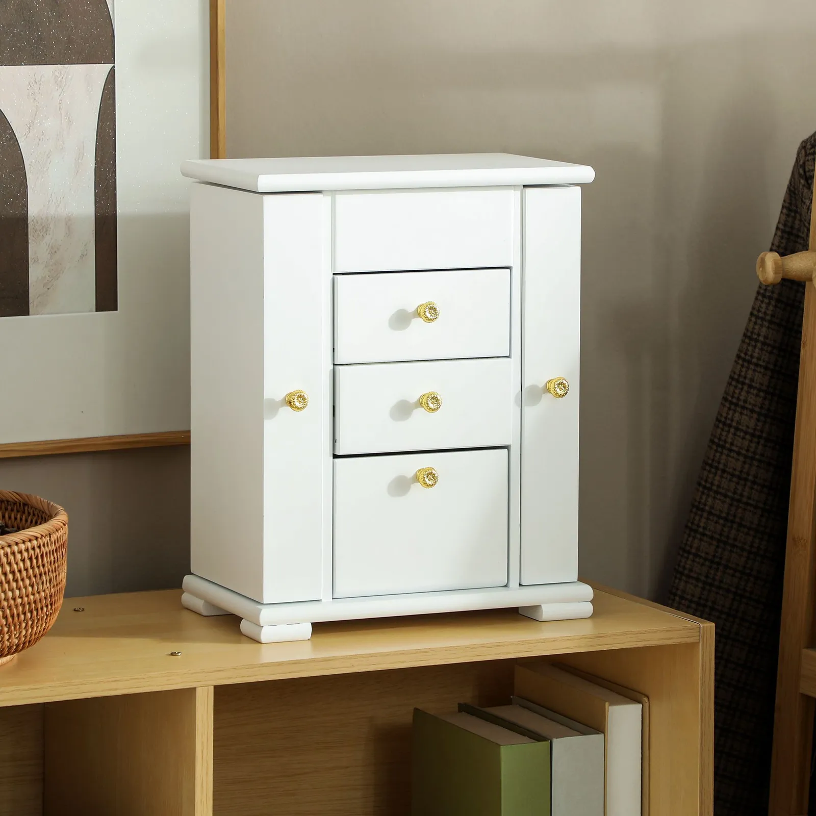 HOMCOM 4-Tier Large Jewellery Box with Mirror & 2 Drawers, White