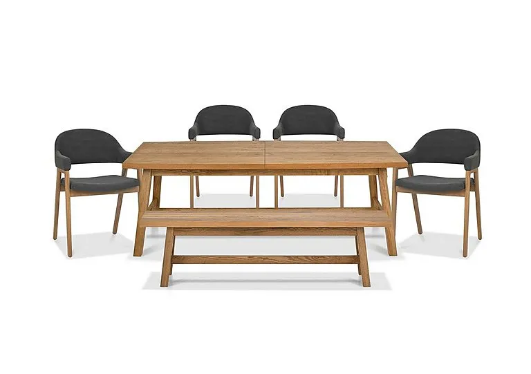 Stratford Large Extending Dining Table with Small Bench and 4 Fabric Dining Arm Chairs - Dark Grey