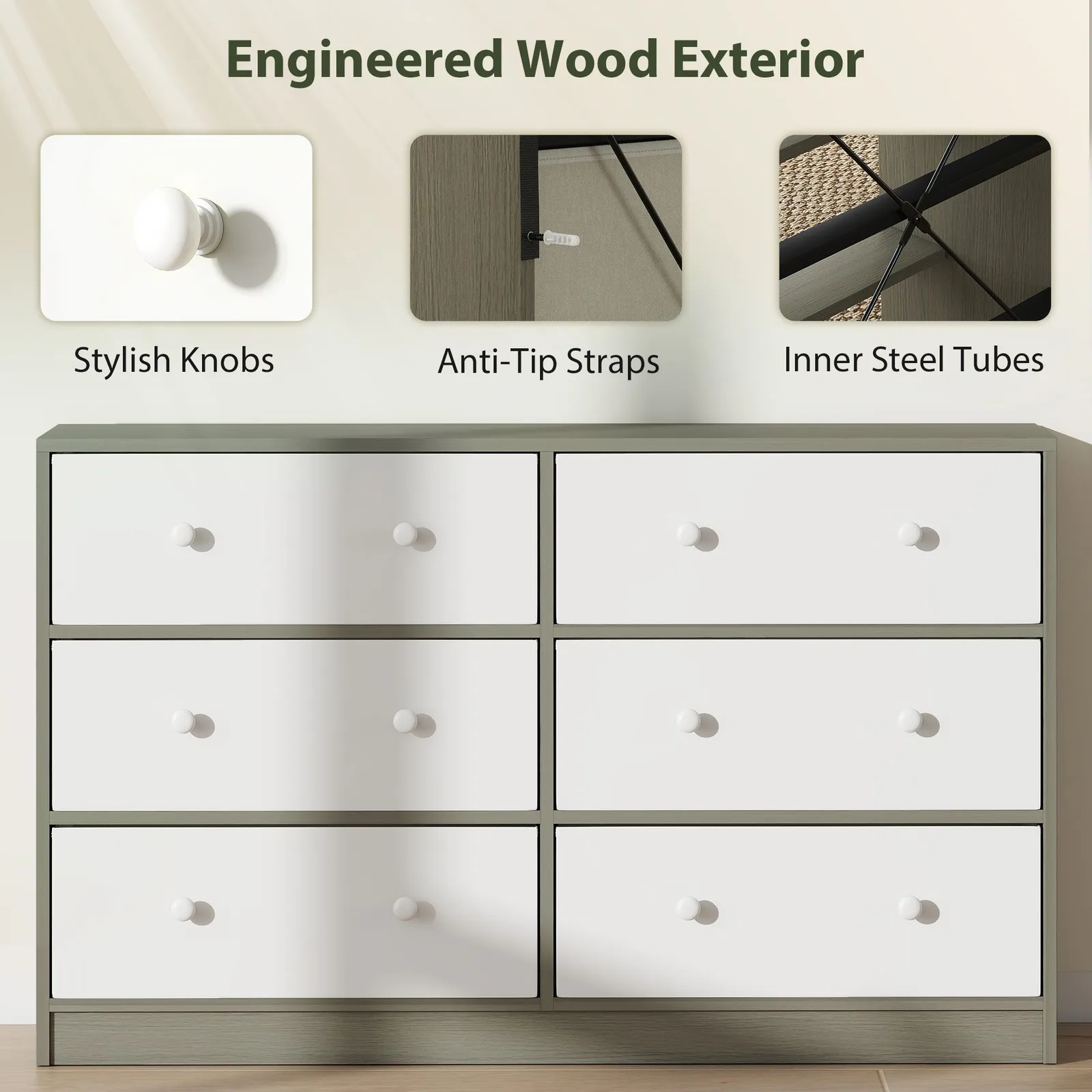HOMCOM Chest of Drawers, Drawer Dresser for Bedroom in White 6