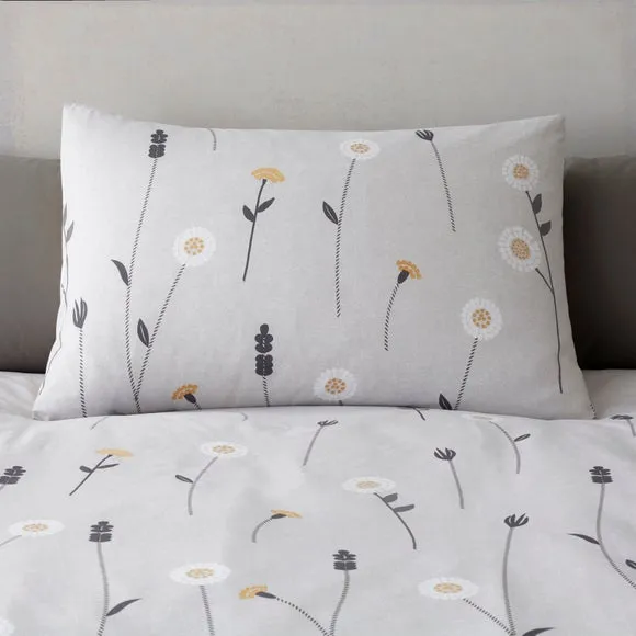 Scandi Floral Grey Duvet Cover and Pillowcase Set 4