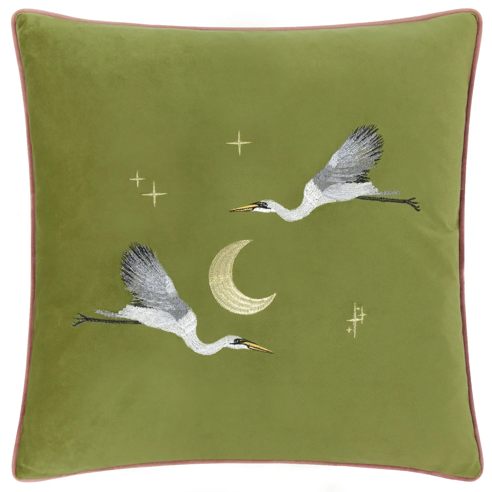 Paoletti Moonlit Flight Embroidered Velvet Cushion in Olive