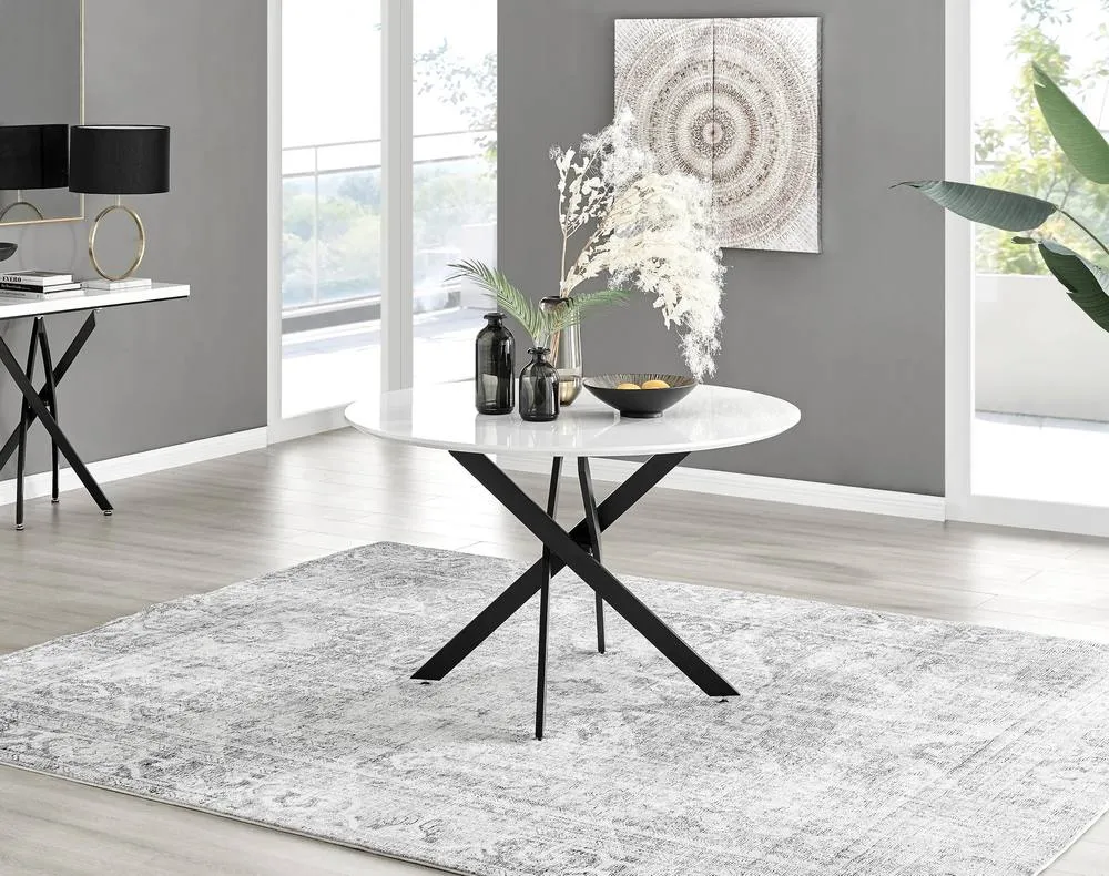 FurnitureboxUK Novara White Black Leg 120cm Round Table & 6 Black Corona Chairs 2