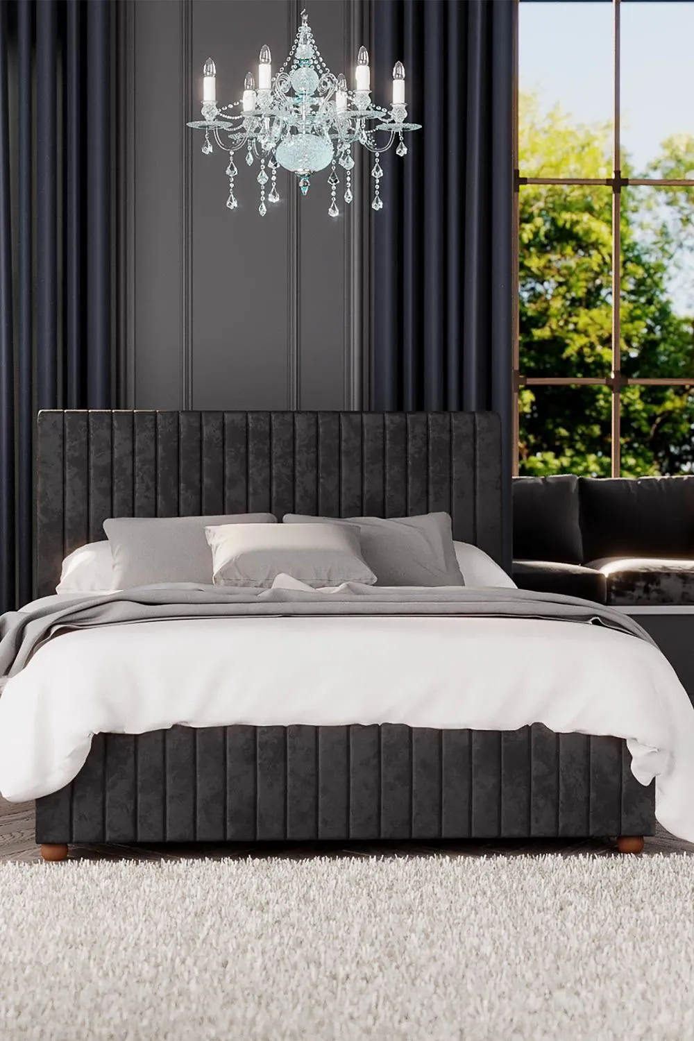 Laurence Llewelyn-Bowen Estella Ottoman Storage Bed in Mirazzi Velvet Fabric, Custom Made in Black 3
