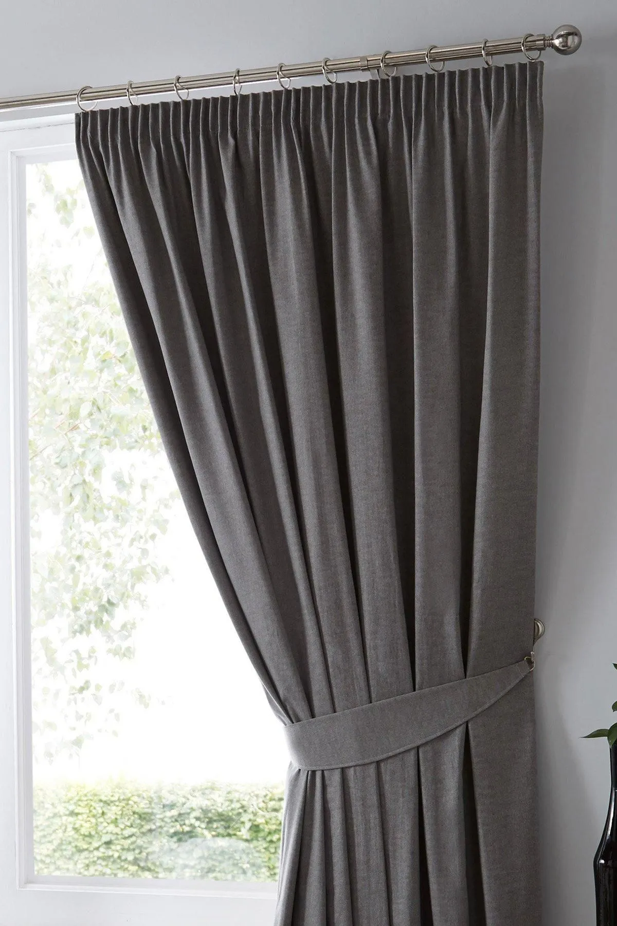 Fusion 'Dijon' Thermal & Blackout Fully Lined Pencil Pleat Curtains in Charcoal 2