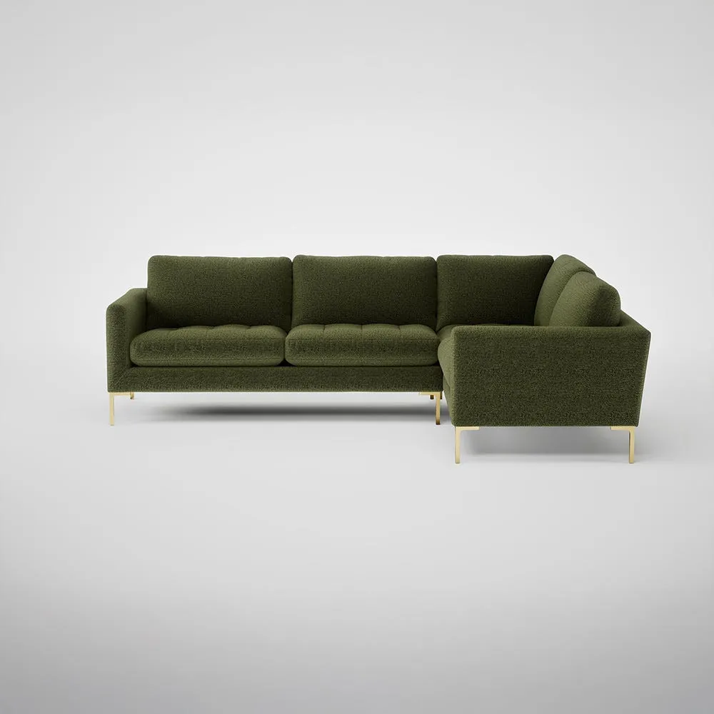 Heal's Eton Right Hand Facing Corner Sofa Boucle Velvet Wilder Brass Feet 1