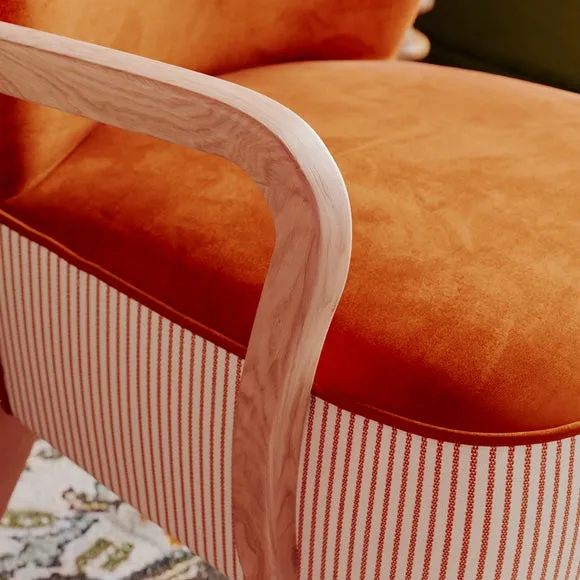 Eliza Tiny Stripe Velvet Wooden Occasional Armchair 3