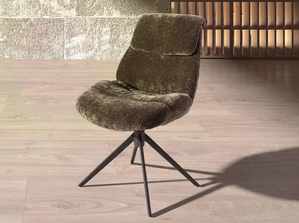 Angel Cerda Olive-Green Velvet Swivel Dining Chair with Stainless-Steel Legs in Olive 3