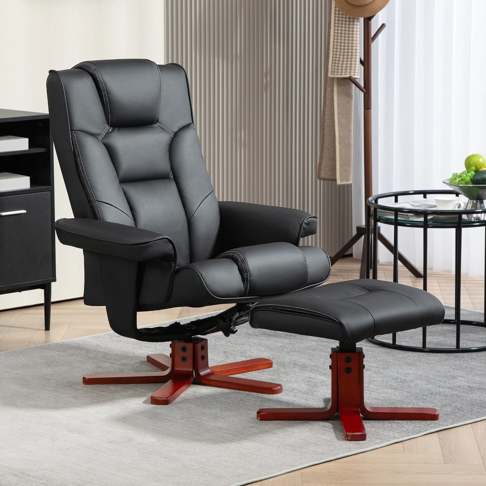 HOMCOM Reclining Armchair with Footstool & Adjustable Backrest in Black 2