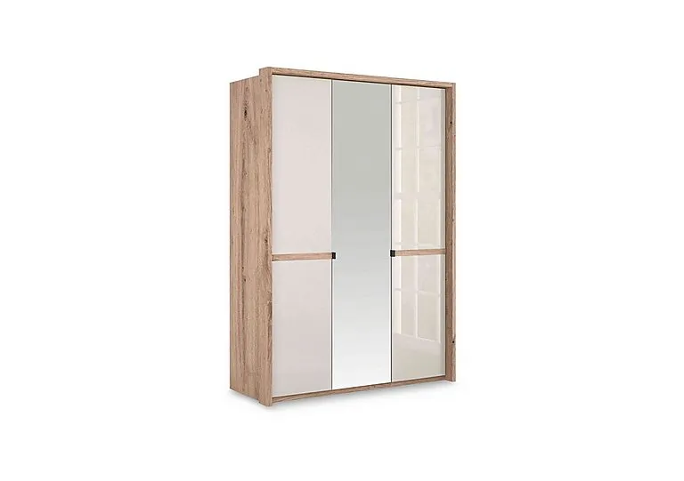 Hong Kong 3 Door Hinged Wardrobe with 2 Glass Doors and 1 Mirror Door - Champagne