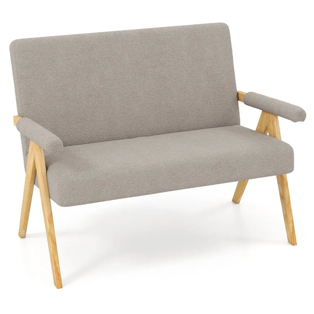 Costway Loveseat Sofa Comfy Upholstered Sherpa Couch with Armrests-Grey in Grey