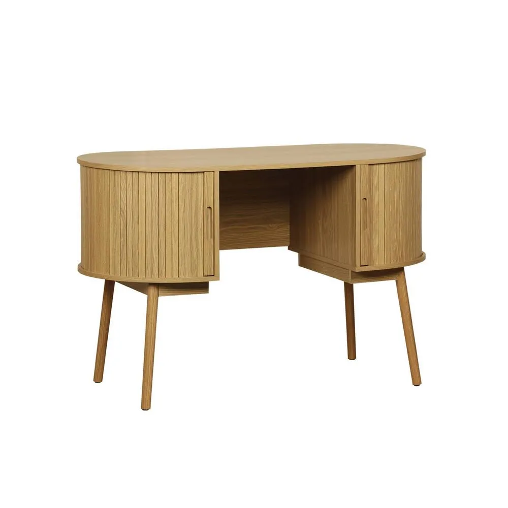 sweeek 120cm grooved wooden-effect oval desk with two storage spaces in Beige 2