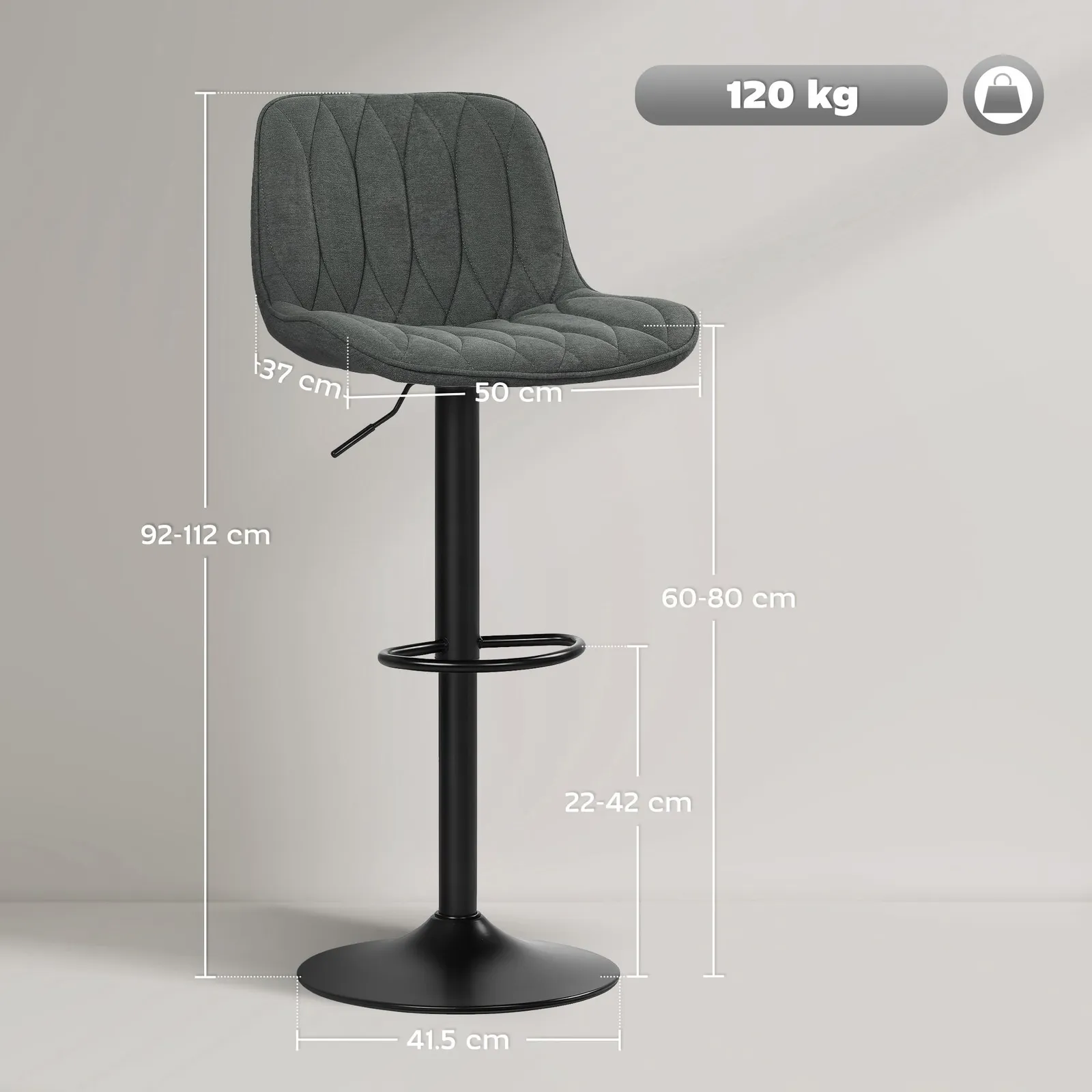 HOMCOM Bar Stools Set of 2, Modern Armless Bar Chairs in Dark Grey 3