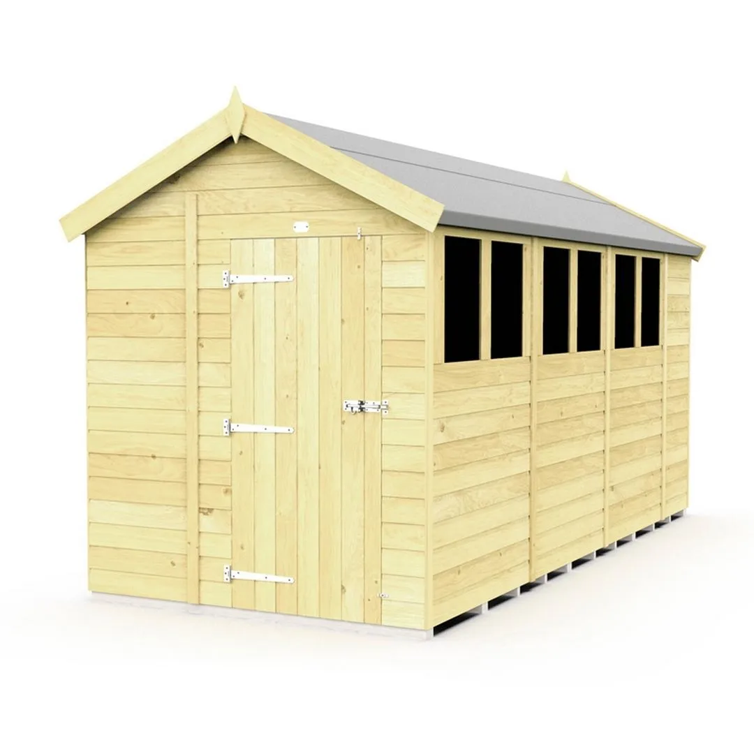 Buttercup Farm 7 x 15 Feet Apex Shed - Single Door W/ Windows - L454 x W214 x H217 cm in Brown