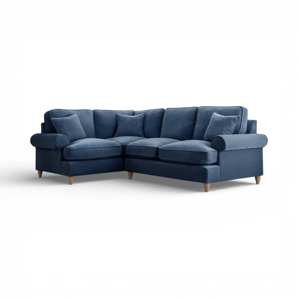 The Great Sofa Company Ezra Left Hand Velvet Corner Sofa - Scroll Arm in Navy 2