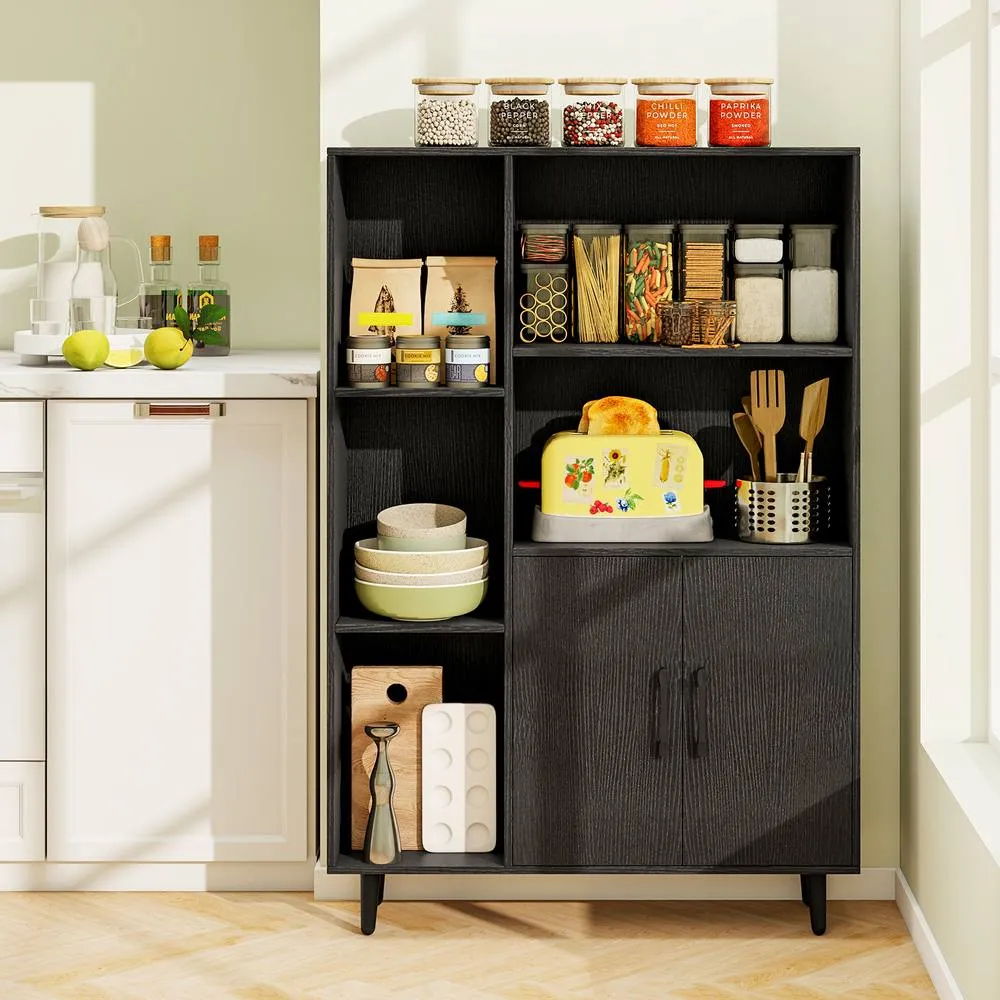 Costway Bookcase 119 cm Floor Bookshelf w/ 5 Open Compartments in Black 6