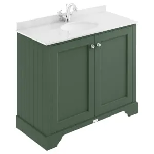 Bayswater Victrion Hunter Green Traditional Freestanding Vanity Unit & White Marble Top Basin - 1000mm
