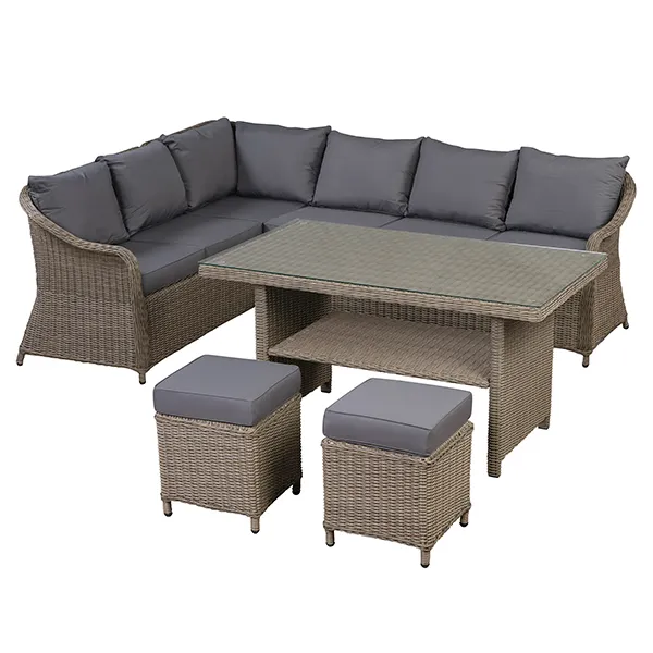 Wenford Corner Garden Dining Set with Rising Table in Natural Weave an