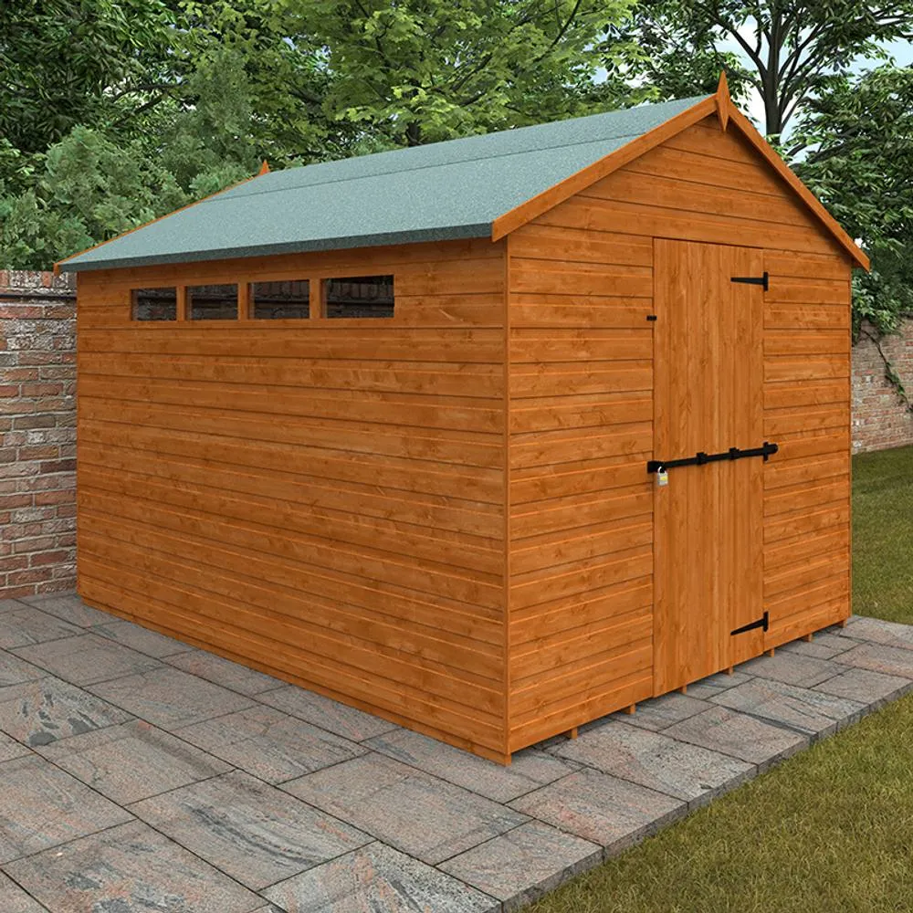 Buttercup Farm 10 x 8 Feet Security Apex 12mm Shed - Solid Wood/Softwood/Pine in Burnt Orange 2