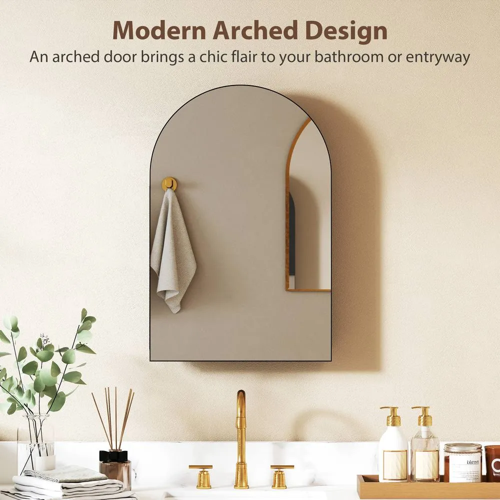 HOMCOM Bathroom Mirror Cabinet with Mirror Arched Wall Cabinet Black 4