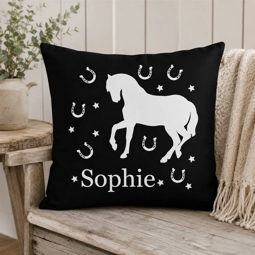 60 SECOND MAKEOVER Personalised Horse Cushion Cover in Black