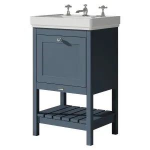 Bayswater Hartleigh Stiffkey Blue Traditional Freestanding Vanity Unit & 3 Tap Hole White Recessed Basin - 500mm 2