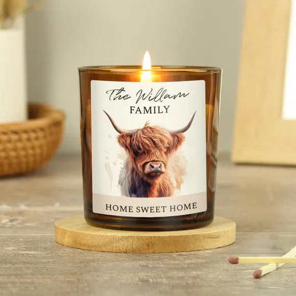 Personalised Highland Cow Glass Candle 2