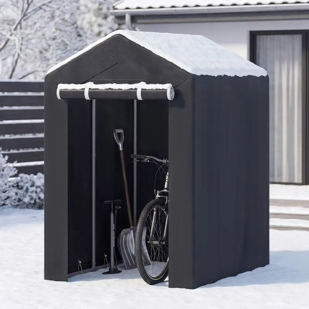 Costway 150x92CM Storage Shed Carport Garage Tent Galvanized Metal Shelter in Grey 4