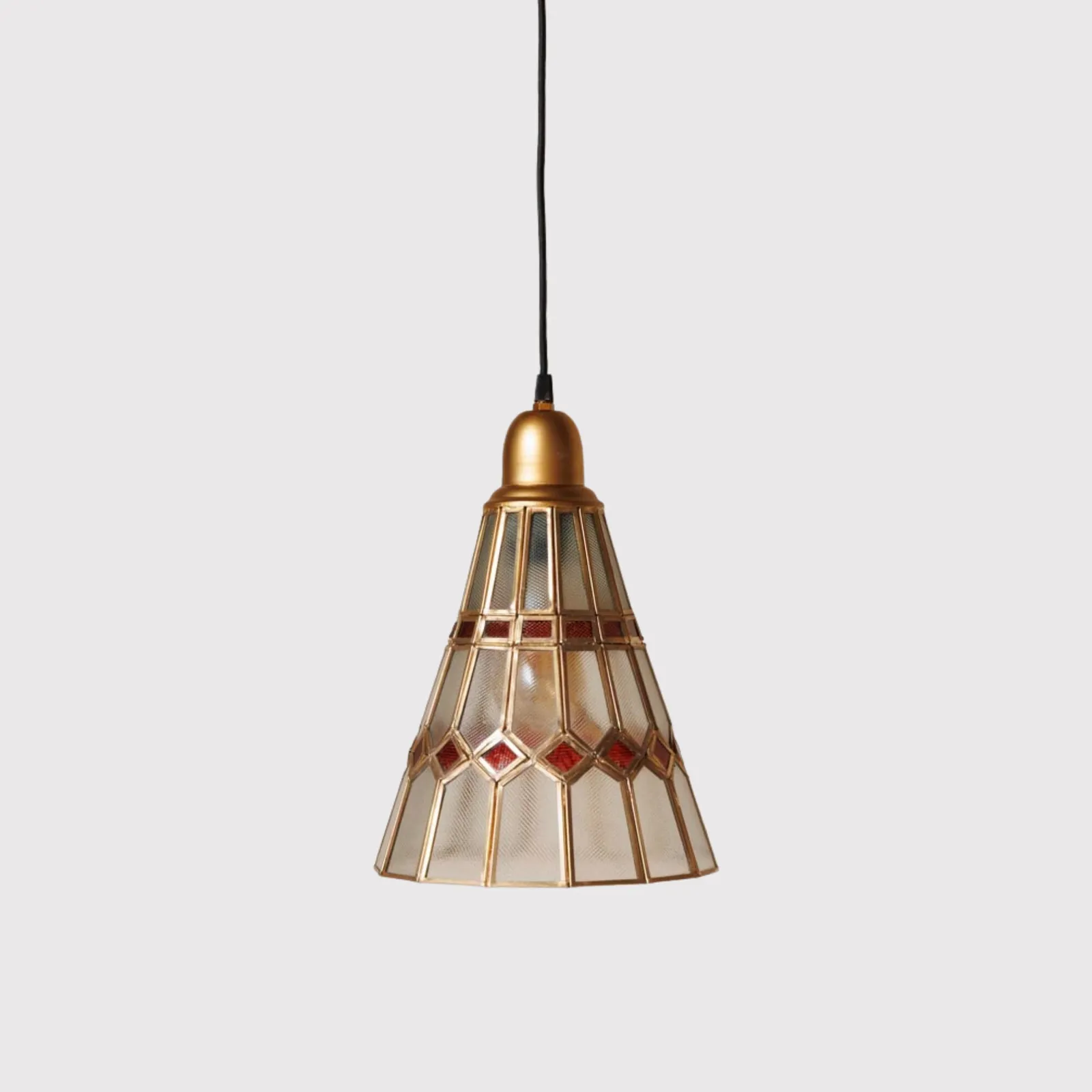 Celistra Conical Hanging Lamp Burgundy Detail Light, Gold Glass | Barker & Stonehouse