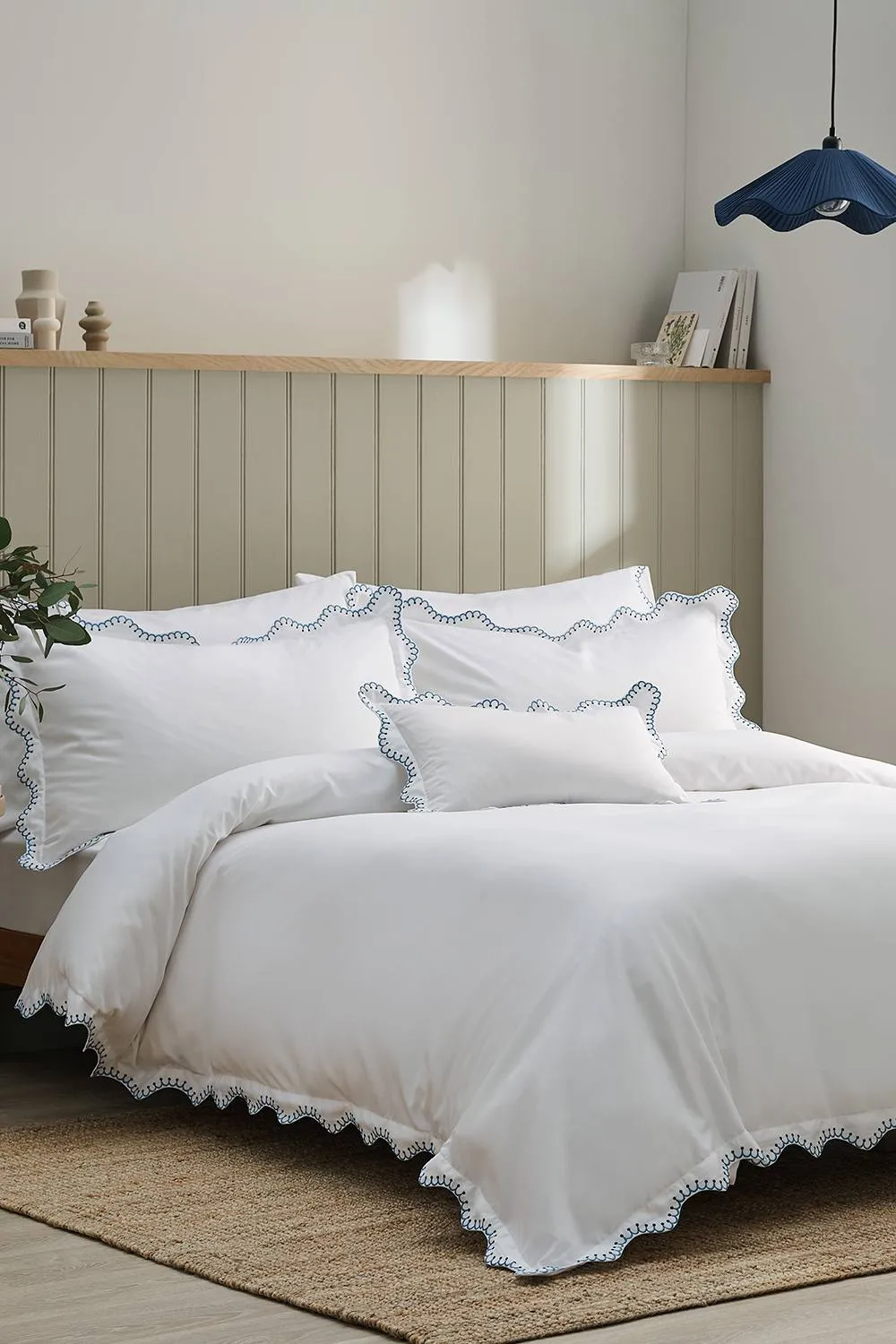 CHRISTY 'Lucerne Scallop' Luxury Cotton Sateen Duvet Cover Set in Blue 1