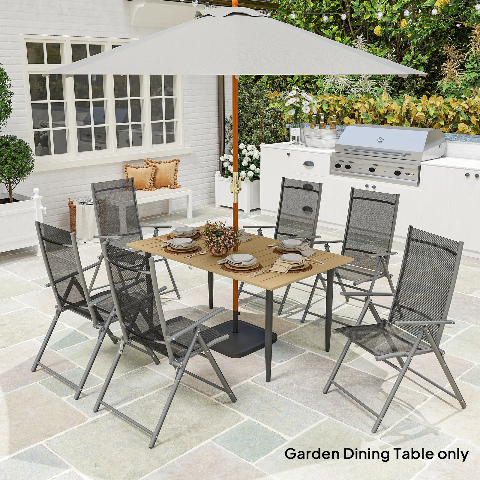 OUTSUNNY 150 x 90cm Garden Dining Table with Parasol Hole, Table Only, Brown